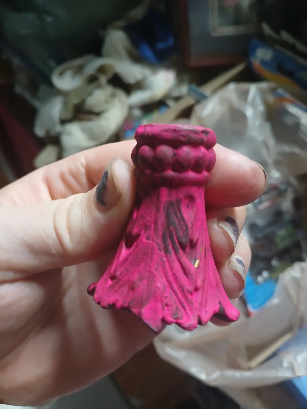 Fluted Ceramic Furniture Foot/knob Neon Pink Antique